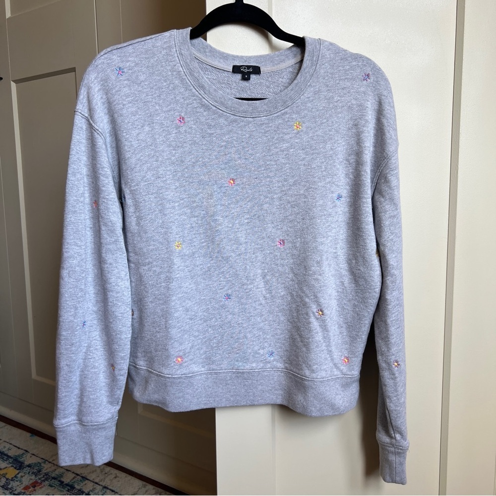 Rails Theo Heather Grey Daisy Embroidered Sweatshirt size small